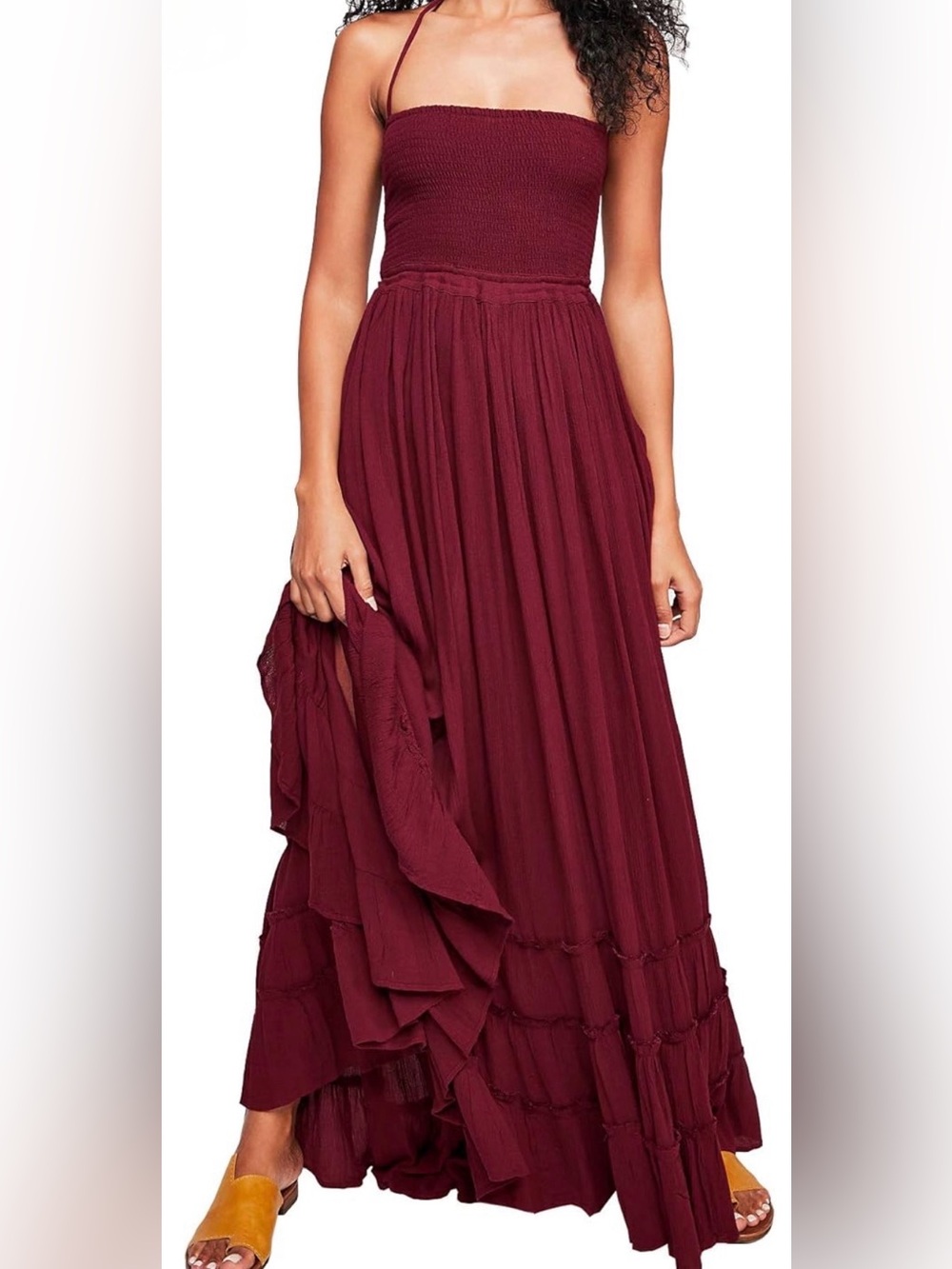 Burgundy Halter-tie Maxi Dress - Elegant Summer Style
